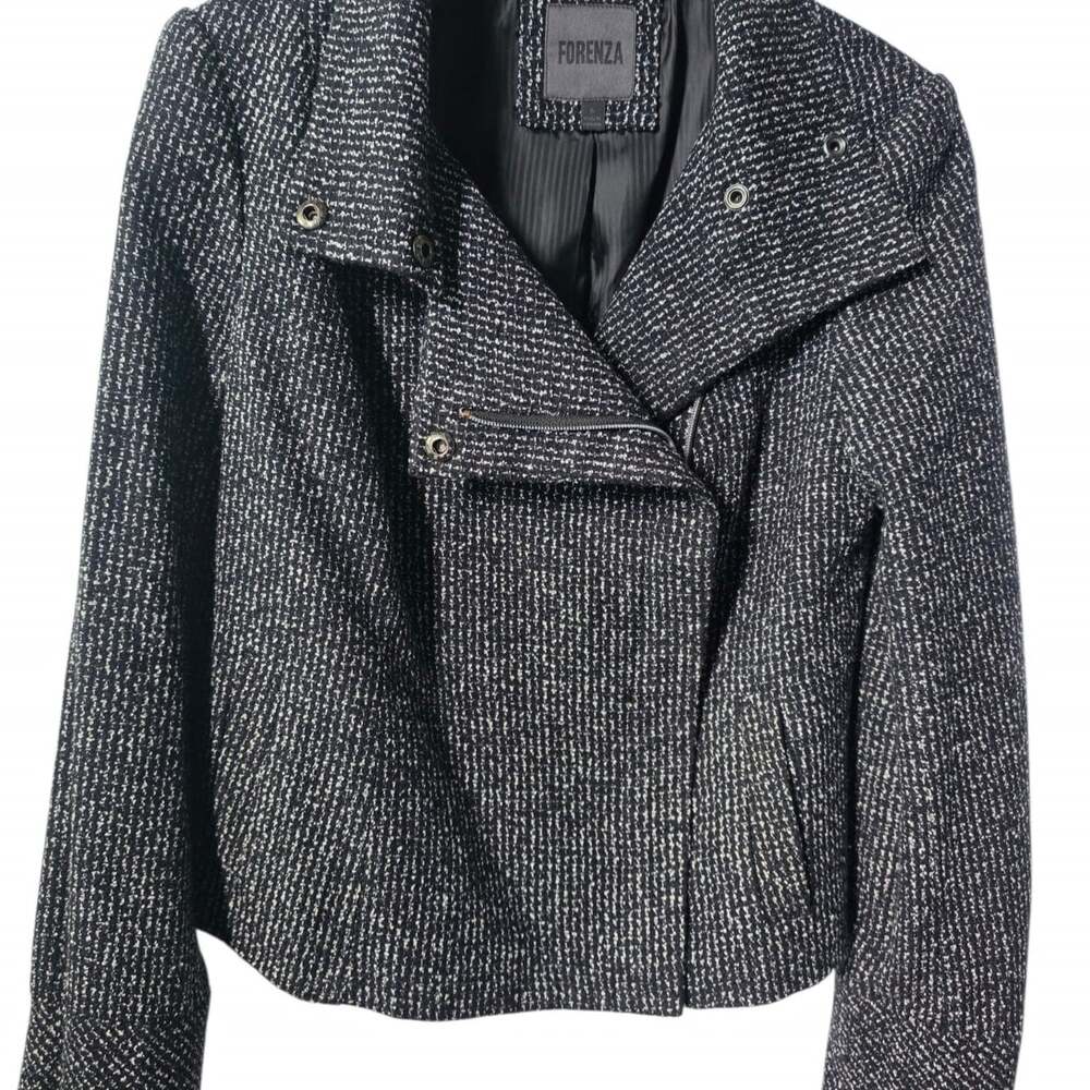 Women's Black/White Women's Moto Style Textured Jacket Sz S